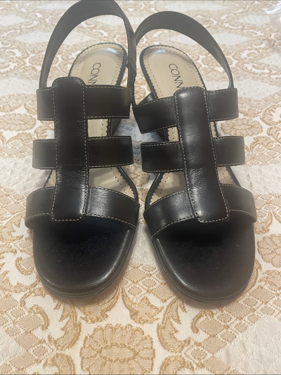 Connie Shoes - Connie Black Strappy Wedge Sandals with Slingback